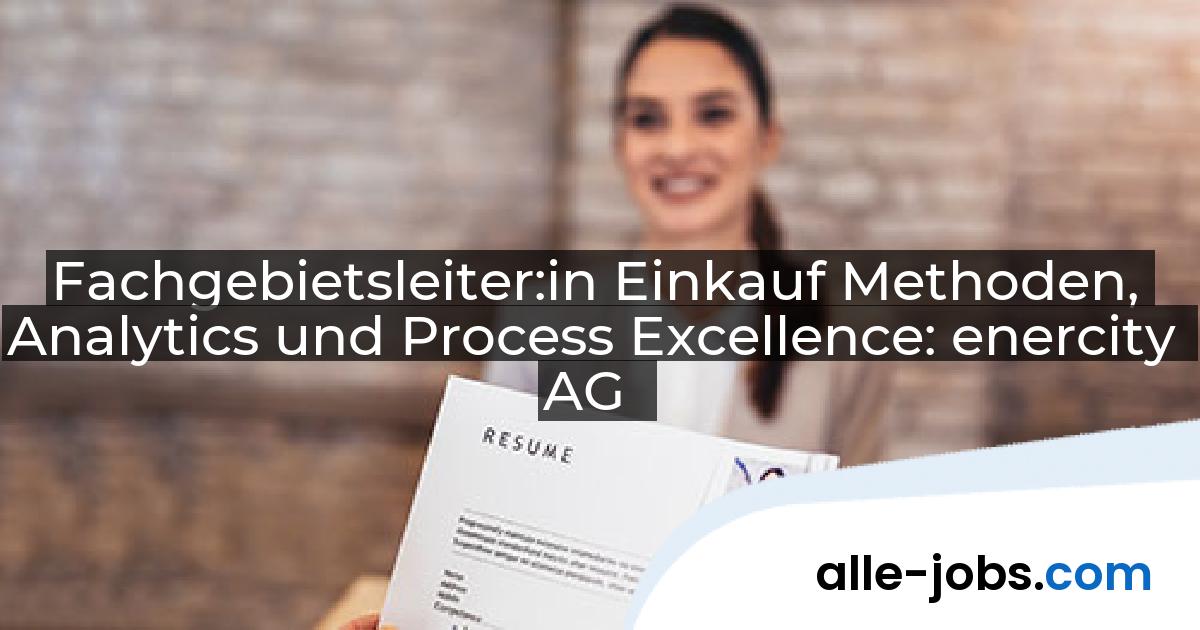 Fachgebietsleiter:in Einkauf Methoden, Analytics und Process Excellence: enercity AG | alle-jobs.com