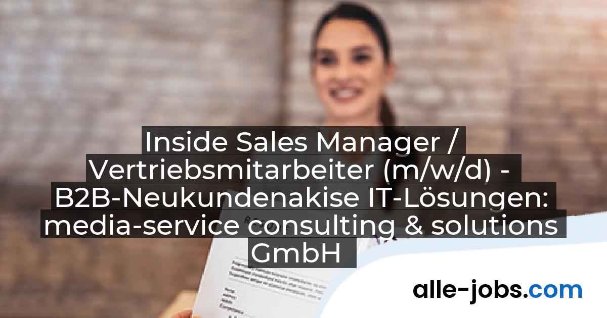 Inside Sales Manager / Vertriebsmitarbeiter (m/w/d) - B2B-Neukundenakise IT-Lösungen: media-service consulting & solutions GmbH | alle-jobs.com