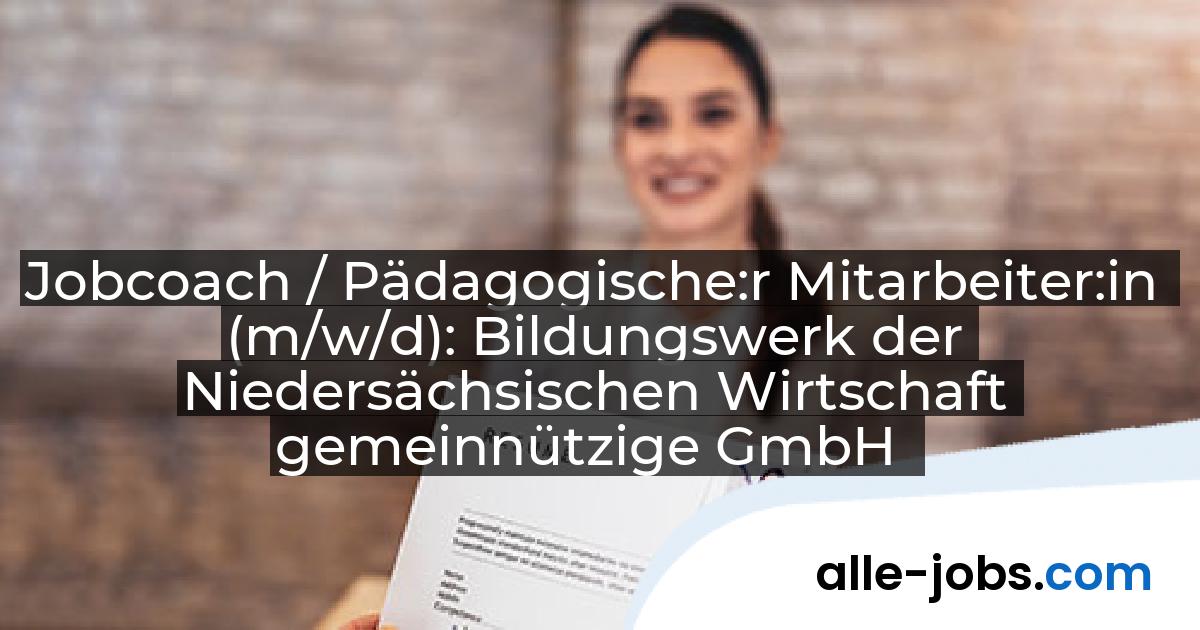 Jobcoach / Pädagogische:r Mitarbeiter:in (m/w/d): Bildungswerk der Niedersächsischen Wirtschaft gemeinnützige GmbH | alle-jobs.com