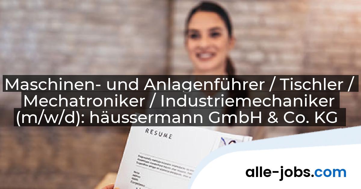 Maschinen- und Anlagenführer / Tischler / Mechatroniker / Industriemechaniker (m/w/d): häussermann GmbH & Co. KG | alle-jobs.com