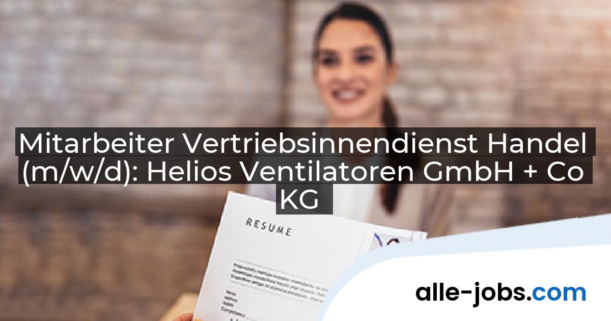 Mitarbeiter Vertriebsinnendienst Handel (m/w/d): Helios Ventilatoren GmbH + Co KG | alle-jobs.com