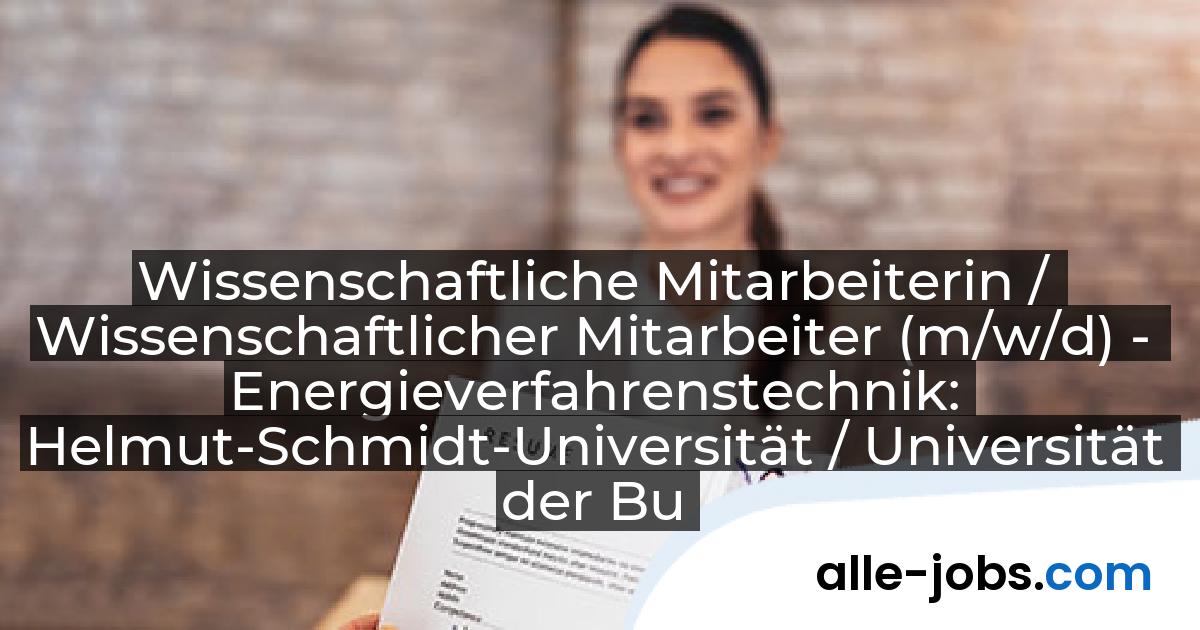 Wissenschaftliche Mitarbeiterin / Wissenschaftlicher Mitarbeiter (m/w/d) - Energieverfahrenstechnik: Helmut-Schmidt-Universität / Universität der Bundeswehr Hamburg | alle-jobs.com