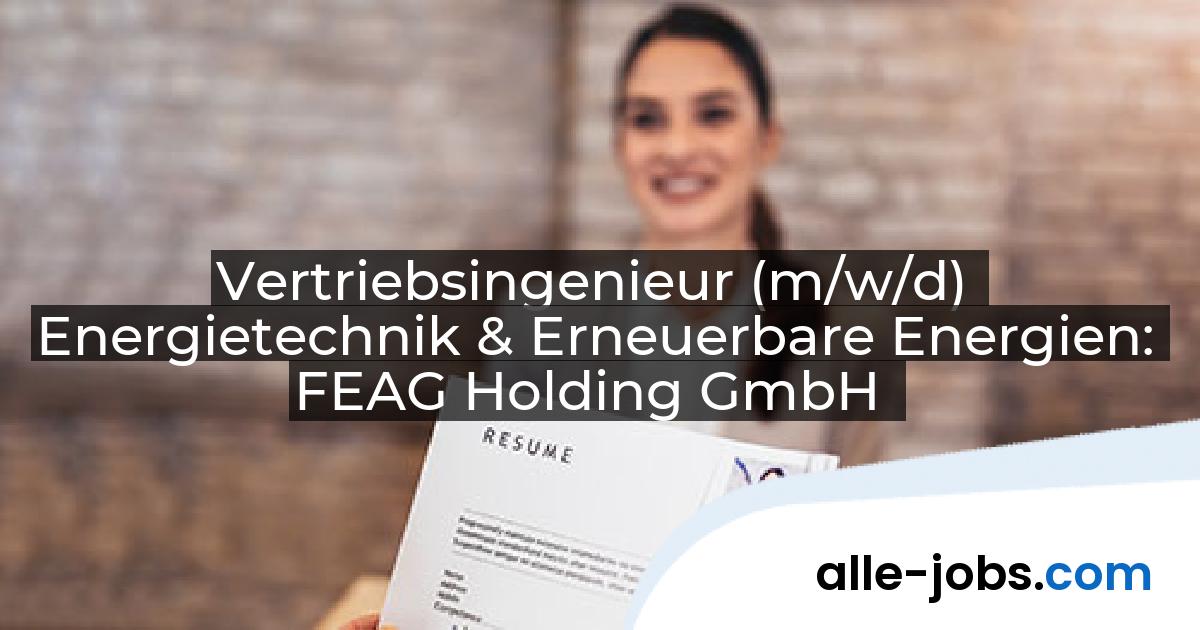 Vertriebsingenieur (m/w/d) Energietechnik & Erneuerbare Energien: FEAG Holding GmbH | alle-jobs.com