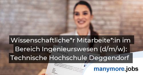 Wissenschaftliche*r Mitarbeite*:in im Bereich Ingenieurswesen (d/m/w): Technische Hochschule Deggendorf | manymore.jobs